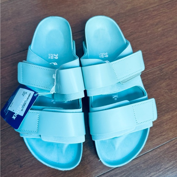 Birkenstock Uji Nubuck shine Leather straps slide sandals in surf green EU 39 - Picture 4 of 11